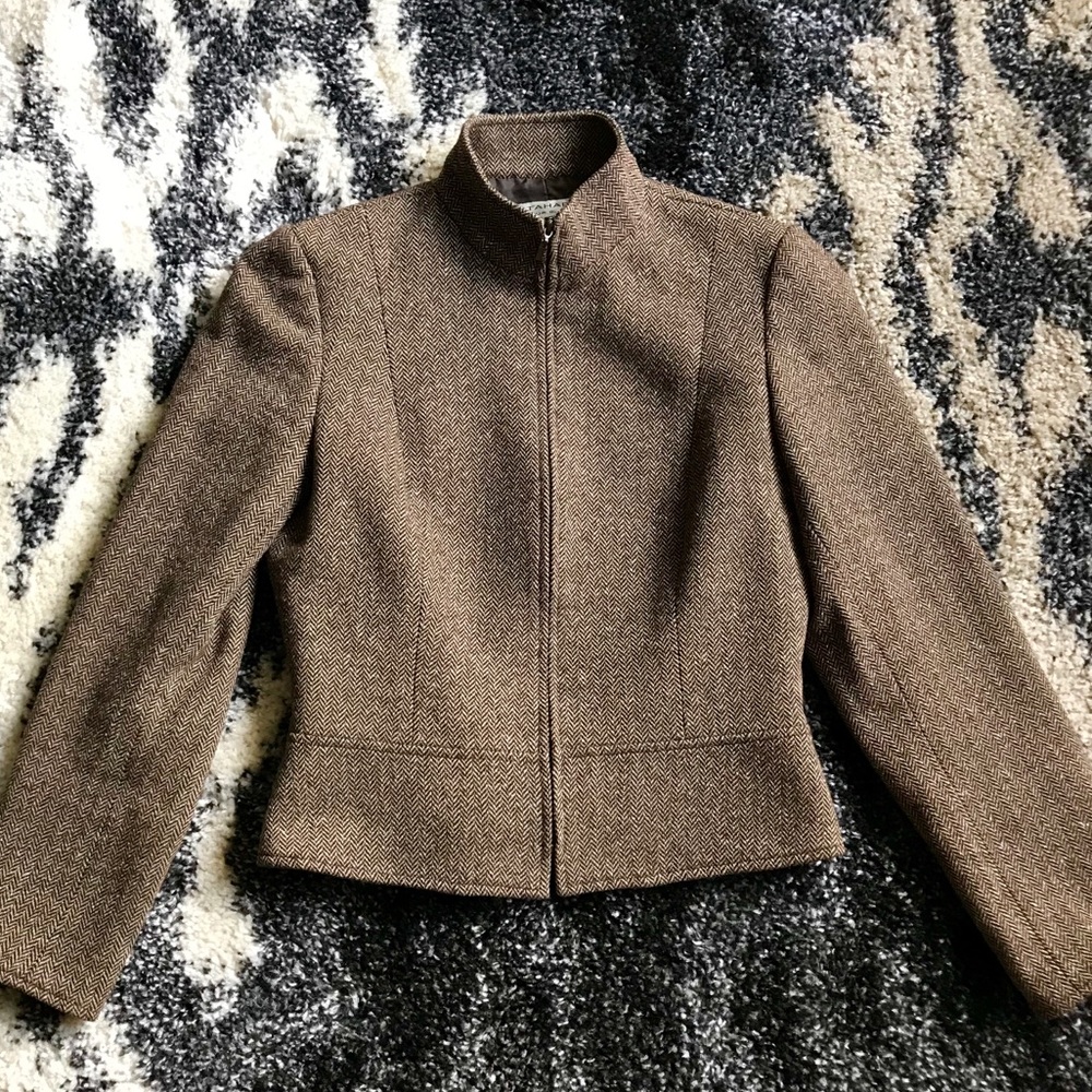 Tahari Brown Tweed Zipper Jacket